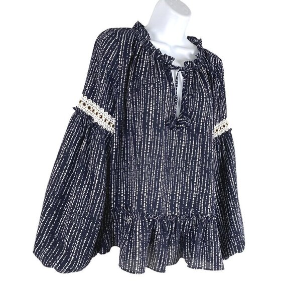 Misa Los Angeles Peasant Top Blouse Medium Printed Viscose Blend Boho TP-2628 - Picture 4 of 11